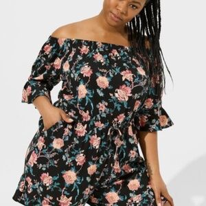 Stretch Challis Off-Shoulder Romper